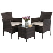 SmileMart 3 Pieces Patio Suit Rattan PE Wicker Chairs and Table for Bistro Backyard Porch Outdoor Garden, Brown