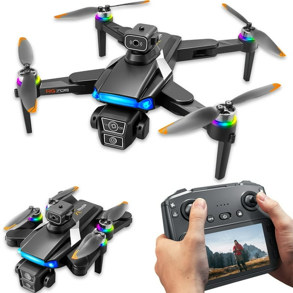 MXTPOV GPS Drone with LCD Screen Display, Brushless Motor Drones with ESC Camera and LED Lights, 5G 7.4V Foldable RC Quadcopter Drone, Obstacle Avoidance