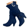 thumbnail image 7 of YLYL Women Slouchy Knee High Boots Metal Buckle Chunky Mid Heel Side Zipper Fashion Riding Boots, 7 of 7