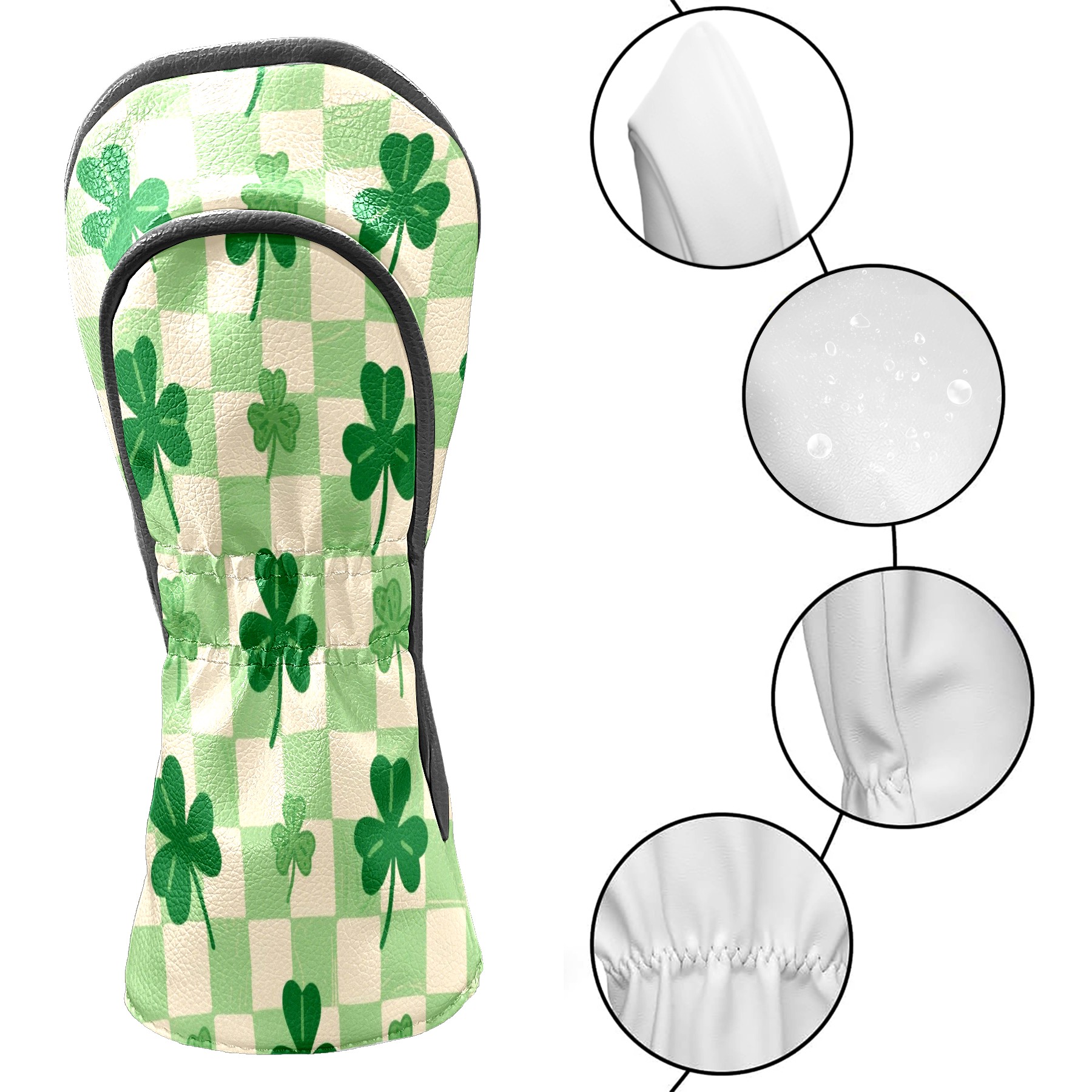 Golf Club Head Cover Waterproof Leather Golf Accessories HeadCovers Set Driver Headcover for Women Men Pastel Clover Check