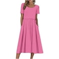 thumbnail image 2 of Under $20 Dress for Women Clearance, Women's Vacation Casual Party Daily Folded Round Neck Solid Short Sleeve Dresses With Pocket(Hot Pink,XL), 2 of 9