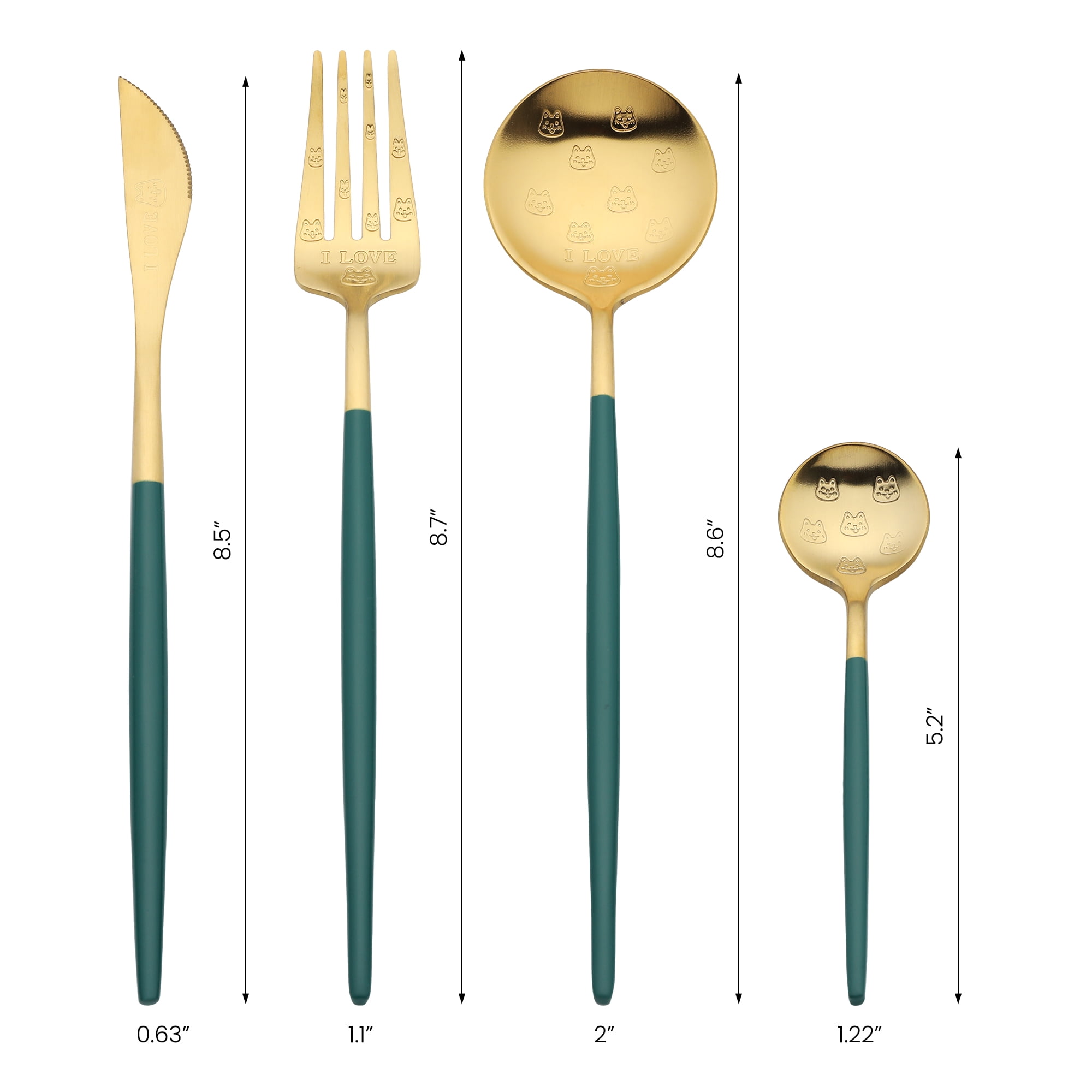 Unique Bargains 4 Piece Stainless Steel Floral Flatware Modern Cutlery Set Green 4