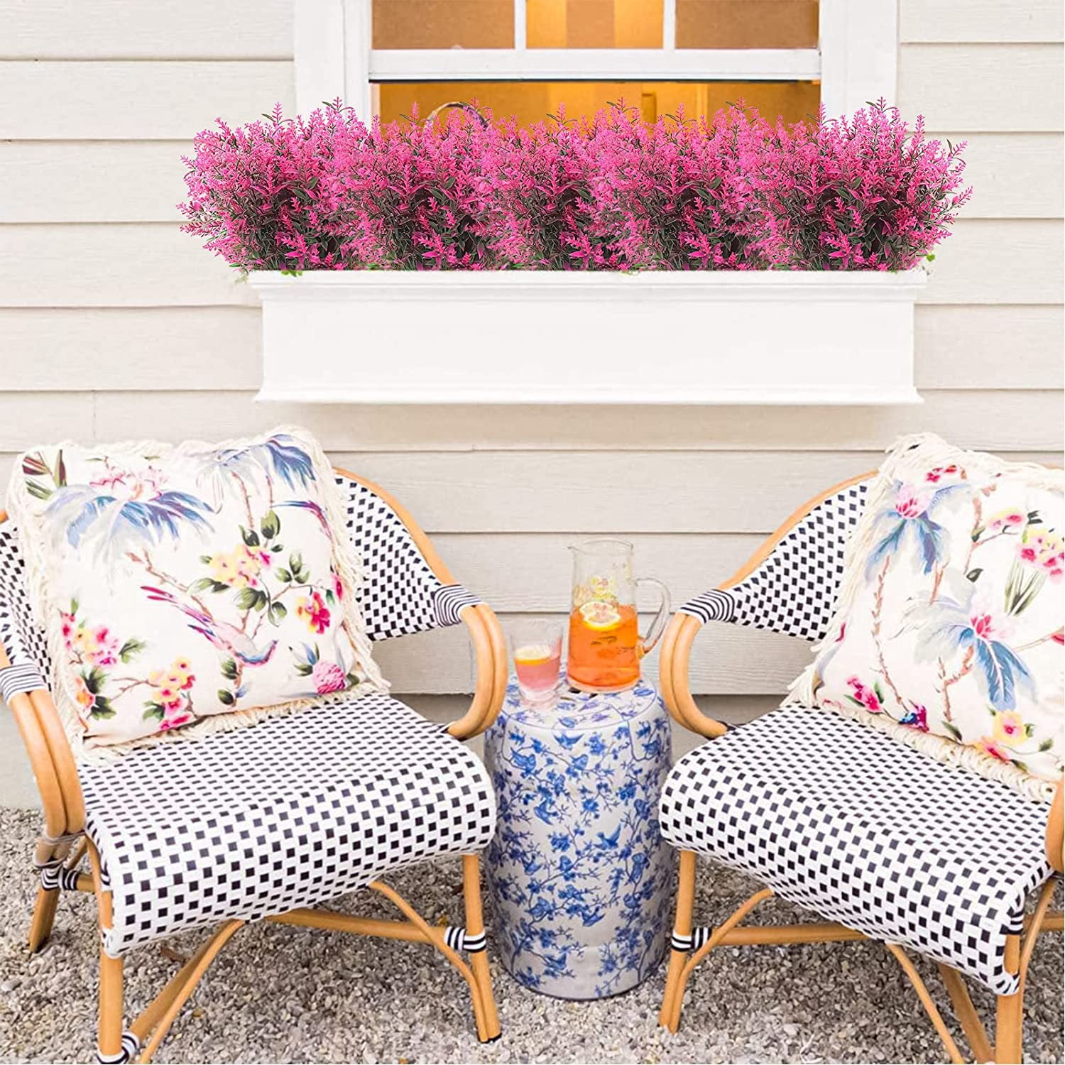 Morttic 8 Bundles Artificial Lavender Plants Outdoor for Home Decoration, Fake Flowers Plastic for Wedding Kitchen Garden Window Box Porch Office Indoor Decor
