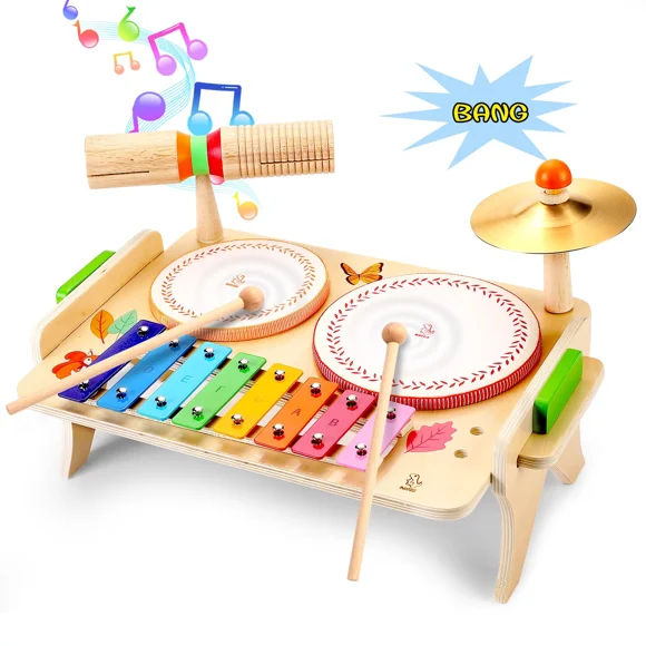 Kids Drum Set Wood Montessori Toy Musical Instrument,Baby Music Xylophone Educational Preschool Toys for 3+ Year