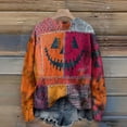 thumbnail image 4 of Kopltyrfg Halloween Sweater Men Spooky Pumpkin Face Patchwork Vintage Hoodie Stitched Print Warm Sweatshirt Casual Holiday Costumes Hot Pink M, 4 of 6