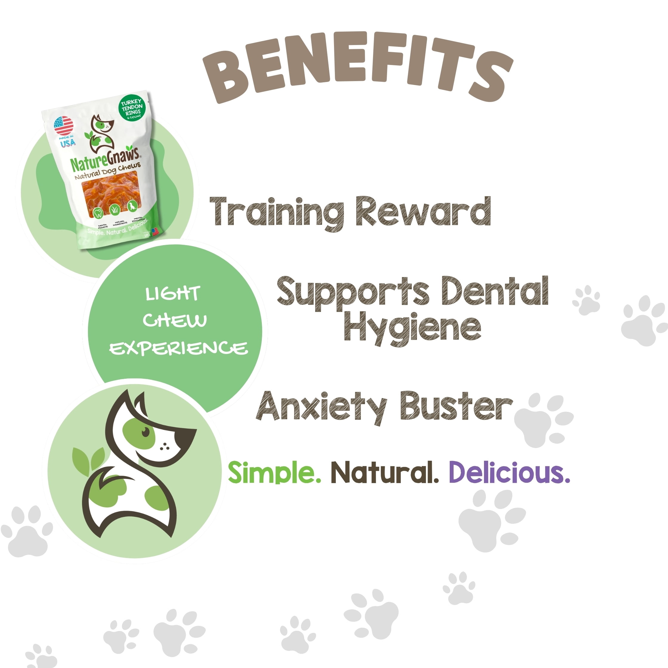 Nature Gnaws Turkey Tendon Rings, Natural Dog Chew Treats (6 count)