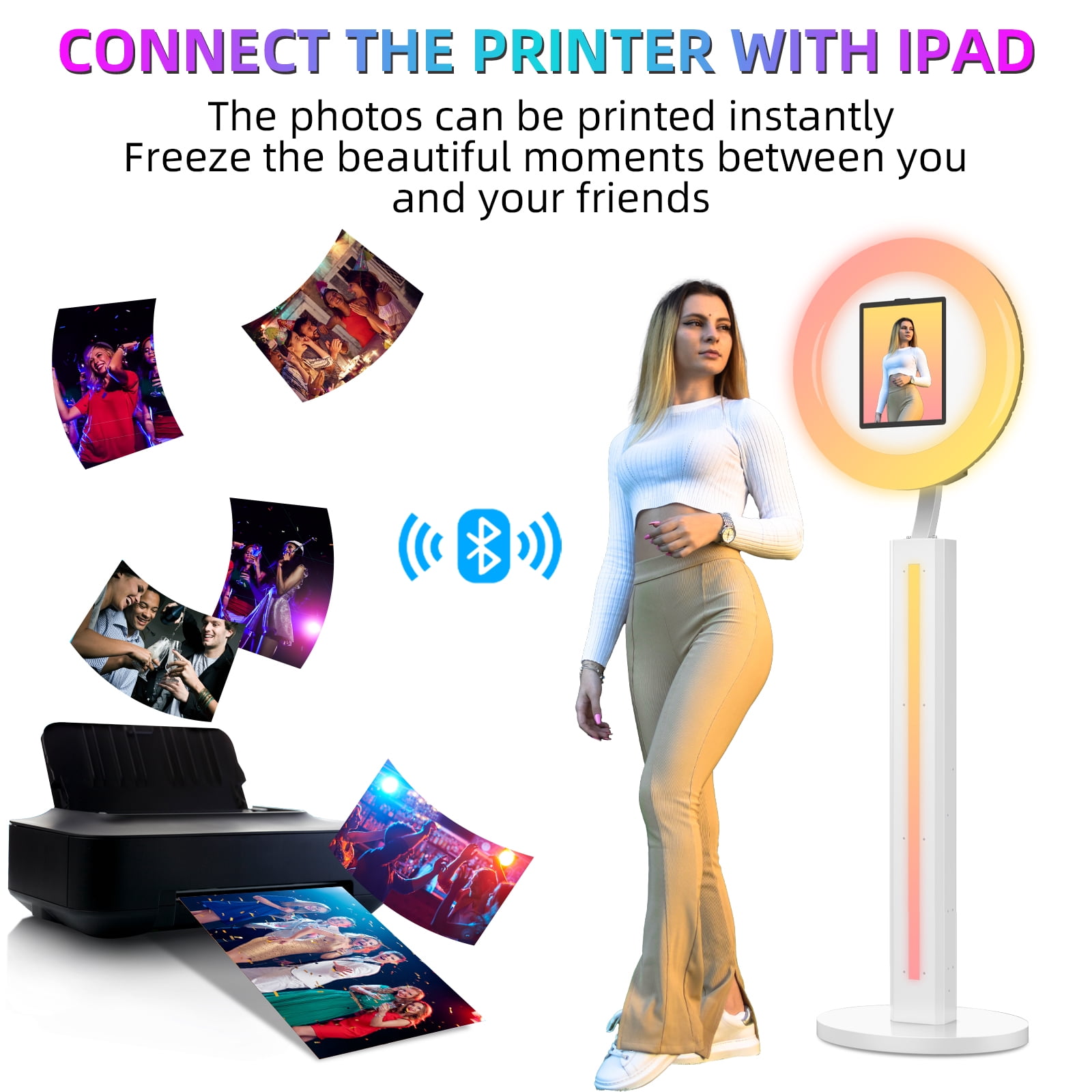 MWE Ipad Photo Booth with Ring Light Stand Compatible 10.2in 10.9in 12.9in, APP Control Light Box, Music Sync, Flight Case