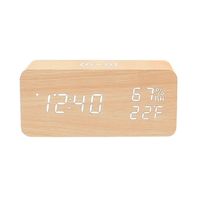 Reloj de Alarma Digital Reloj de Alarma Digital con Carga Inalámbrica, Monitor Digital de Temperatura Y Humedad, Tres Alarmas, Reloj de Alarma con Carga Inalámbrica