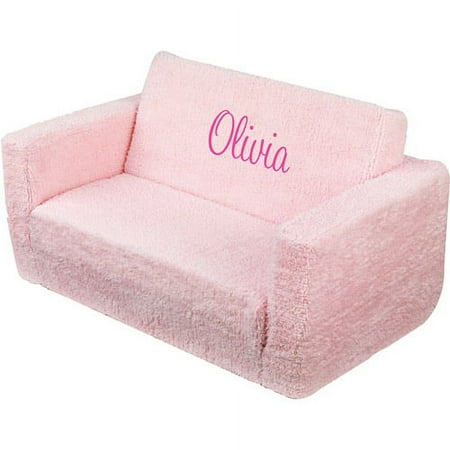 KidKraft - Personalized Pink Chenille Lil' Lounger, Pink Script Font Girl's Name