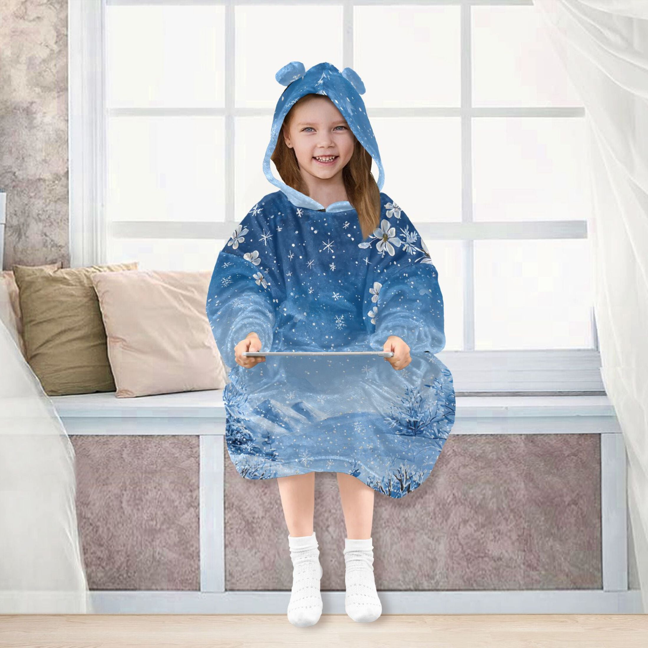 joogoo Wearable Blanket Hoodie Winter Flowers for Flannel Sherpa Pocket 3-14 YR S
