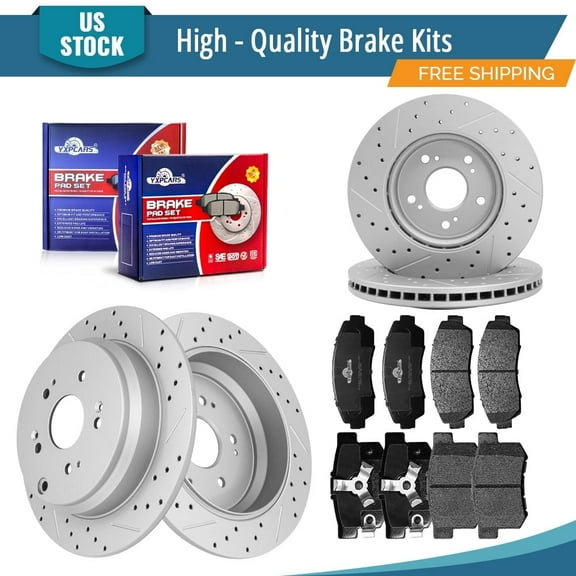 YXPCARS 12PCS Brake Kits, Front and Rear Drilled & Slotted Brake Rotors   Ceramic Brake Pads Kit for 2010-2012 Acura RDX 2007-2011 Honda CR-V(31455 31372 1089 1086)