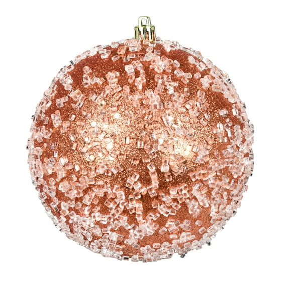 Vickerman 4.75" Coral Glitter Hail Ball Drilled Wired 4/Bag. These ornaments feature a drilled cap with looped wire to ensure that decorating is a breeze. They are made with plastic to reduce the like
