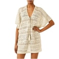 thumbnail image 2 of AGWOLF Crochet Beach Cover Up for Women V Neck Swim Cover Ups Knit Hollow Out Bathing Suit Coverups Resort Vacation Clothes Beige L, 2 of 9