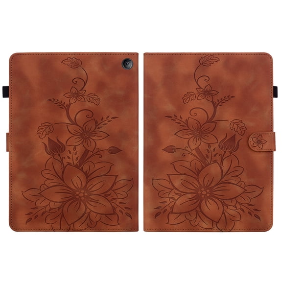 FJLBDE Case for Amazon Kindle Fire 7 (12th Gen, 2022 Release), Embossed Flower PU Leather Flip Wallet Folio Stand Cover, Brown