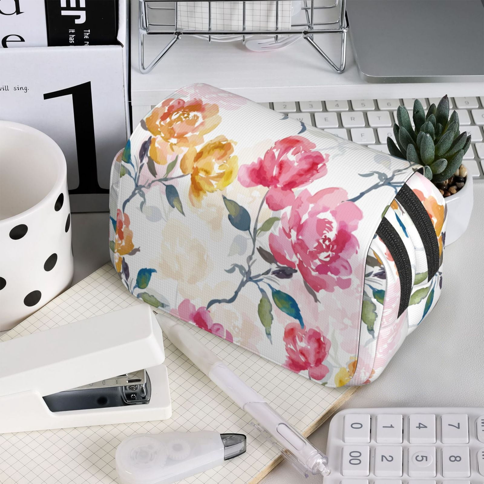 Rateoe Colorful Flowers Pattern Double Clamshell Pen Case, Storage Organizer with Two Zipper Compartments– Holds Up to 50 Pencils & Pens