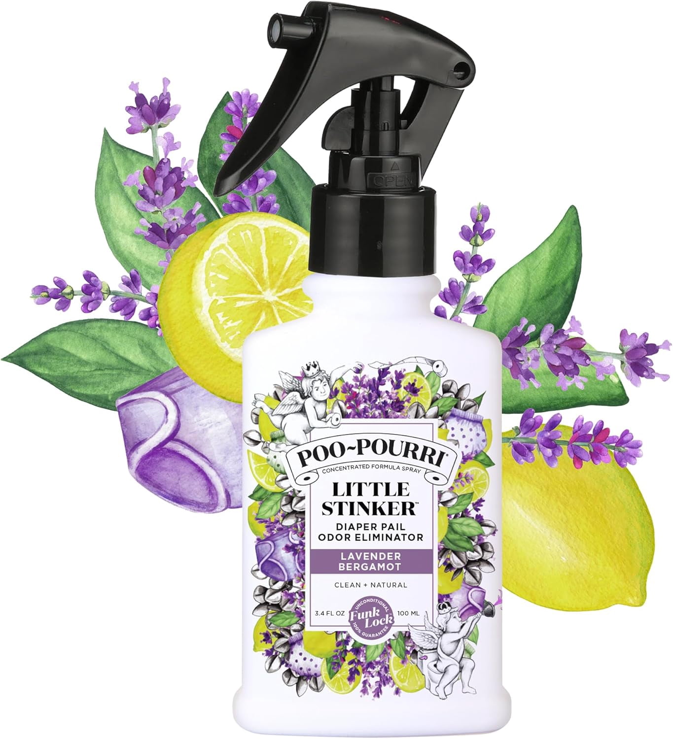 Baby-Pourri Little Stinker Diaper Pail Deodorizer Spray,3.4 Fl Oz,Up to 150 Uses,Odor ener with Essential Oils,Nursery Essentials,Lavender,Bergamot,Eucalyptus & Vanilla Scent,(Pack of 2)