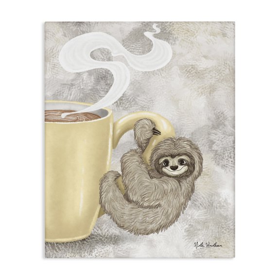 Stupell Industries Contemporary Sloth on Coffee Mug Canvas Art, 24 x 30, by Nidhi Wadhwa