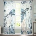 thumbnail image 3 of Coastal Sea Turtle Semi Sheer Curtains 84 Inch Length 2 Panels Set, Summer Ocean Coral Conch Sheer Kitchen Curtain Privacy Voile Window Curtain for Living Room Bedroom Rod Pocket Drapes, 3 of 7