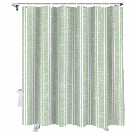 Shower Curtain Green Linen Striped Shower Curtains for Bathroom Bathtub, Waterproof Fabric Shower Curtain Set with Hooks, Small Stall Size 36" x 72" Vertical Stripes Lines