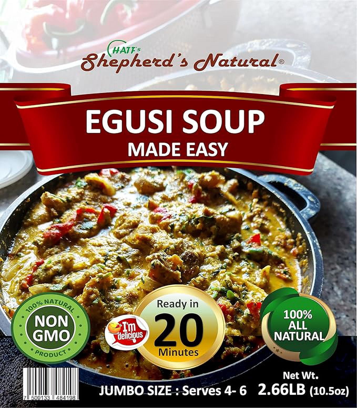 HATF'S SHEPHERD'S NATURAL Egusi Soup Made Easy (with Ijebu Garri), 2.66LB Jumbo Size, Serves 4-6, Ready in 20mins