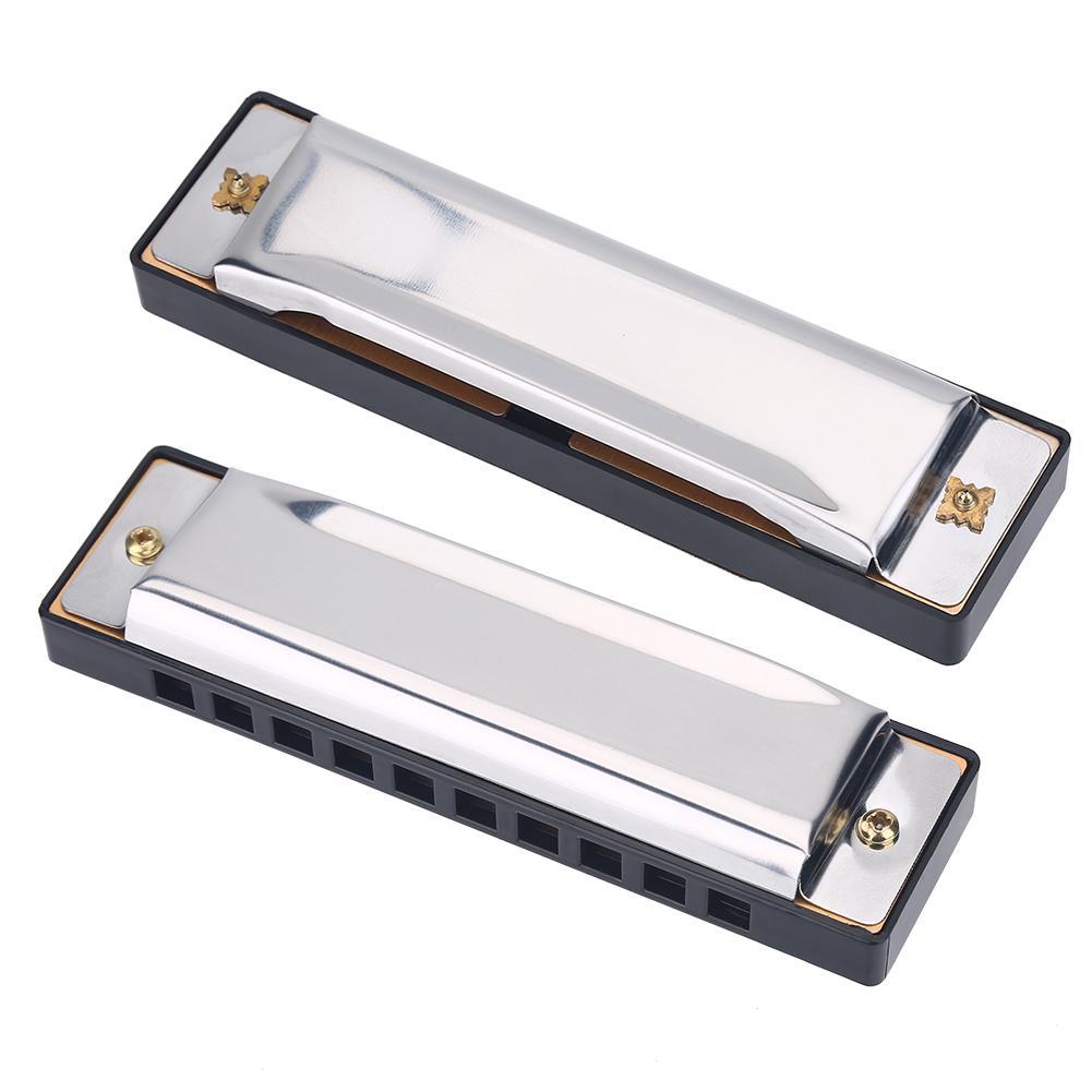 Tebru Mouth Organ,10 Hole Metal Harmonica Children Toy Blue Rock Jazz