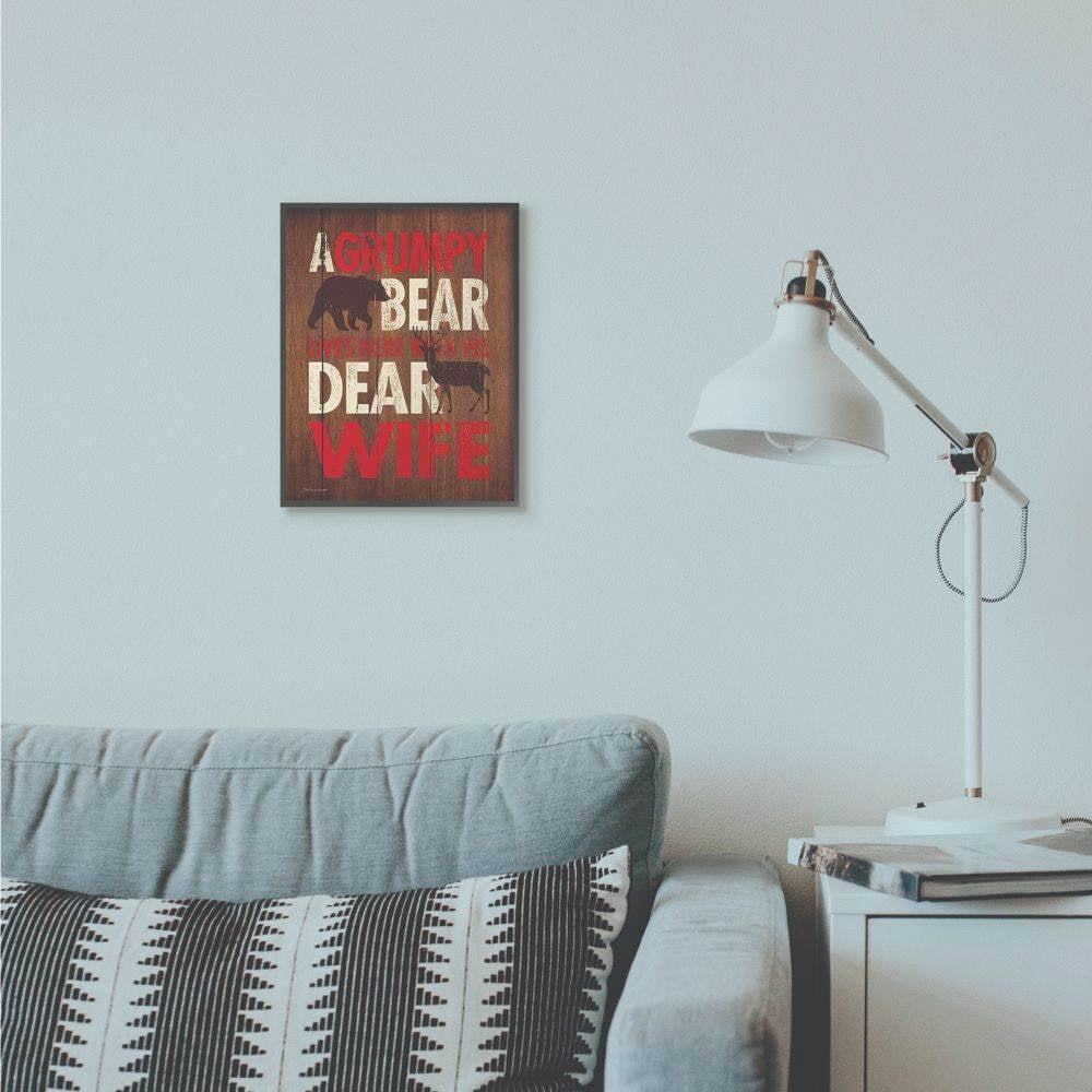 Stupell Industries Bear Dear Wife Funny Word Country Home Wood Textured Design Framed Giclee Texturized Art by Stephanie Workman Marrott