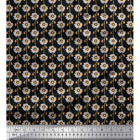 Soimoi Cotton Voile Fabric Artistic Floral Print Fabric by Yard 42 Inch Wide