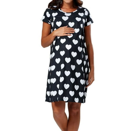 

GORHGORH WWomen Maternity Dress Cotton Short Sleeve Round Neck Loose Pregnancy Nursing Childbirth Dress