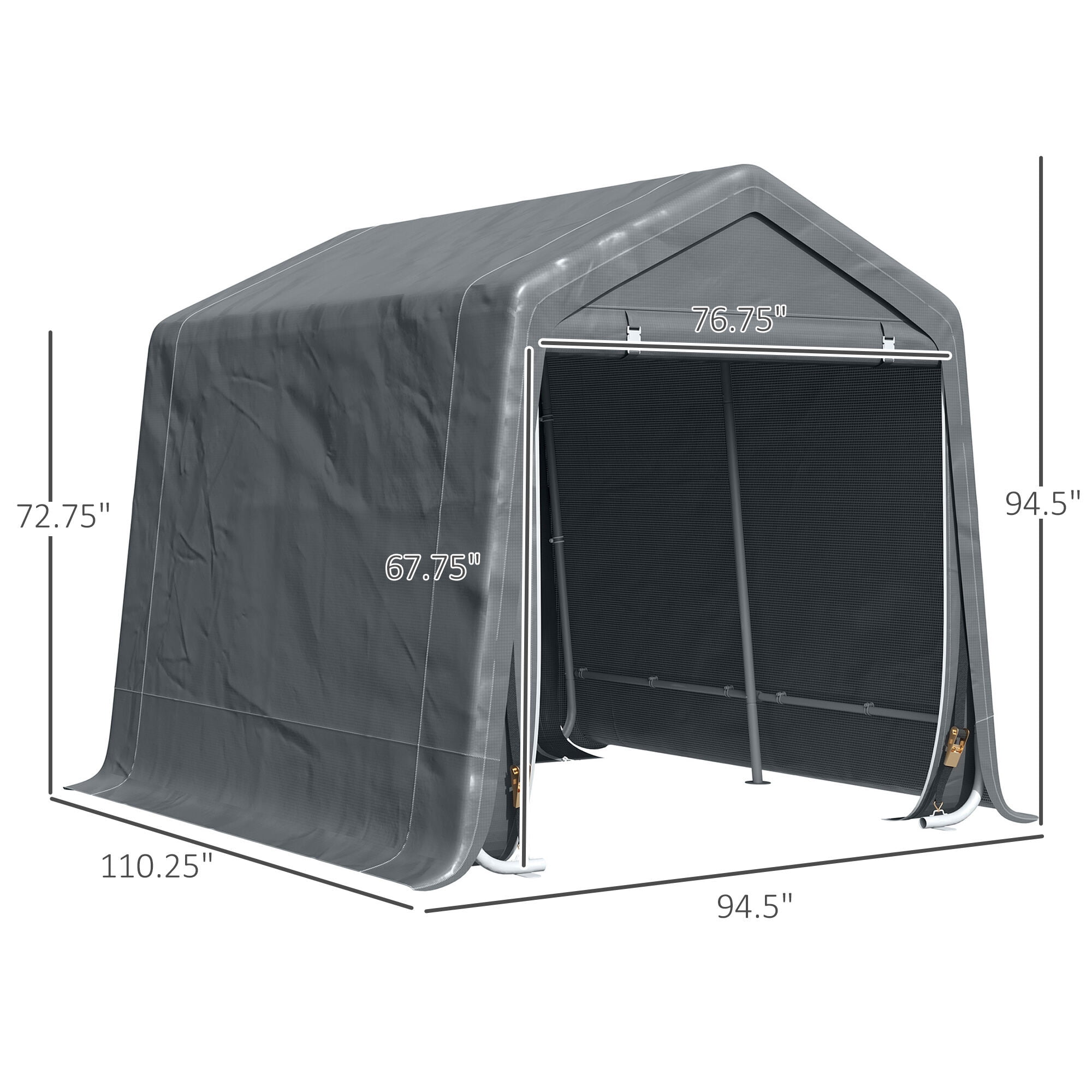 9' x 8' Portable Carport Garage, Heavy-Duty Dark Gray Storage Shelter with UV-Resistant Cover