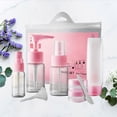 thumbnail image 4 of EeaseMX Juego de 9 botellas de viaje para artículos de aseo, tarros de crema, envases portátiles rellenables con pulverizador para champú y loción (rosa), 4 of 7