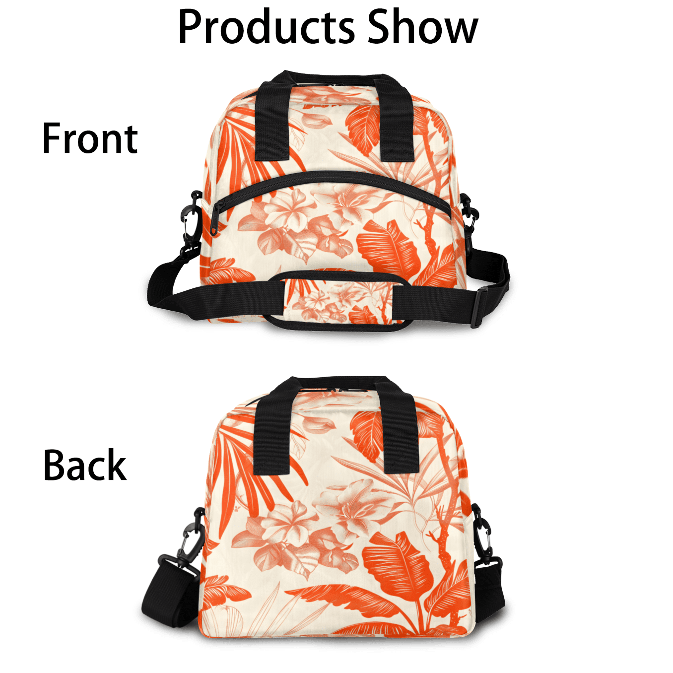 Herdesigns Leaves Leaf Insulated Lunch Bag for Women Men Adults Large Reusable Lunch Box Orange Leakproof Cooler Tote Bags with Adjustable Shoulder Strap