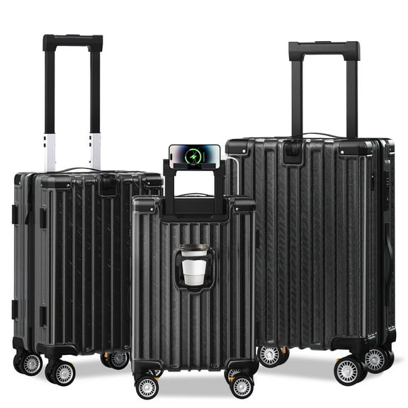 EROMMY Lightweight Hardshell Luggage Sets 3 Piece, with Double Spinner Wheels, ABS PC Hardside Suitcase Set with TSA Lock & YKK Zipper for Women Men Travel, Expandable, 20/24/28", Black