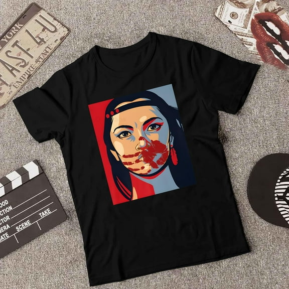 MMIW Indigenous Woman Stolen Sisters Awareness Message Red Hand Graphic Tee, for unisex up to 5XL