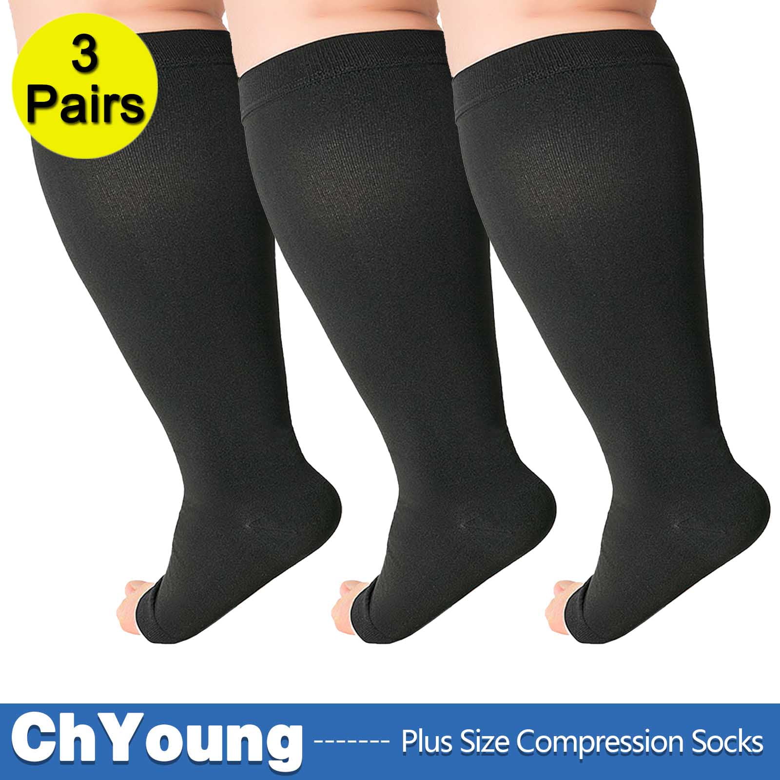 ChYoung 3Pack 7XL Toeless Compression Socks Unisex Extra Wide Calf Open