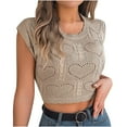 thumbnail image 1 of AherBiu Crop Tops pour Femmes Été Tricoté Crochet Couleur Unie Col Rond Manches Courtes Coupe Ample Pulls Tees, 1 of 5