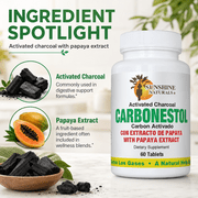 Sunshine Naturals Carbonestol Activated Charcoal with Papaya Extract Tablets, 60 Tablets, 1 Pack