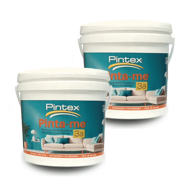 PINTEX 2 Pack Pintura para Pared Vinil-Acrílica | Fácil Aplicación, Alta Cobertura y Resistente a la Lluvia | Pintura Acrilica para Interiores Exteriores Mate | 3.8 L c/u | Color Aproximado al Real