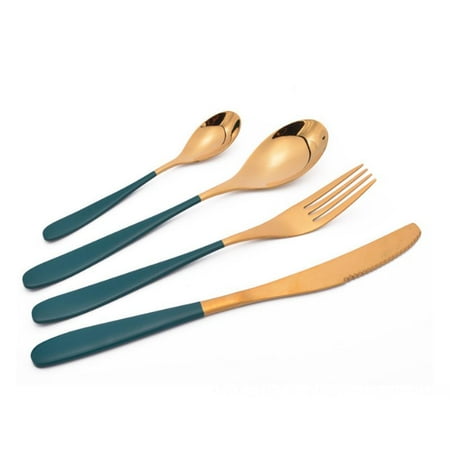 

4 Piece Stainless Steel Cutlery Set with Titanium Plated Shiny Cutlery Set Mixed Cutlery Sets green