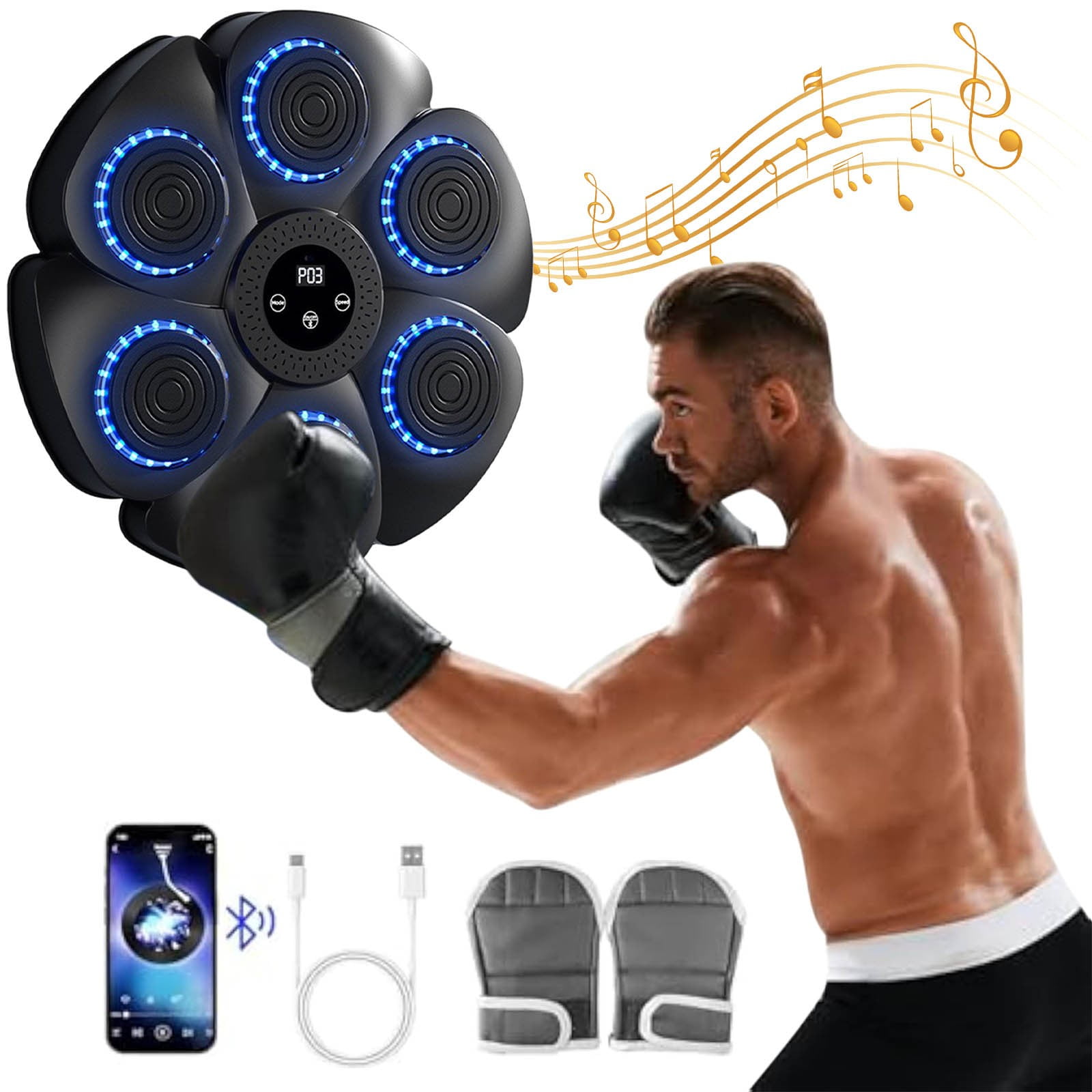 DcGZvy Music Boxing Machine Bluetooth Smart Boxing Traineing Machine Smart Boxing Pad Trainer Boxing Wall Mount Machine for Kids Adult Fitness Equipment for Home, Office, Gym