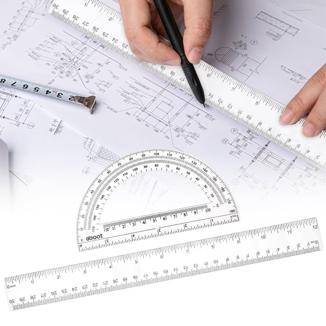 1 Set Ruler And Protractor Ruler Set Plastic For Classroom Office Desk Clear