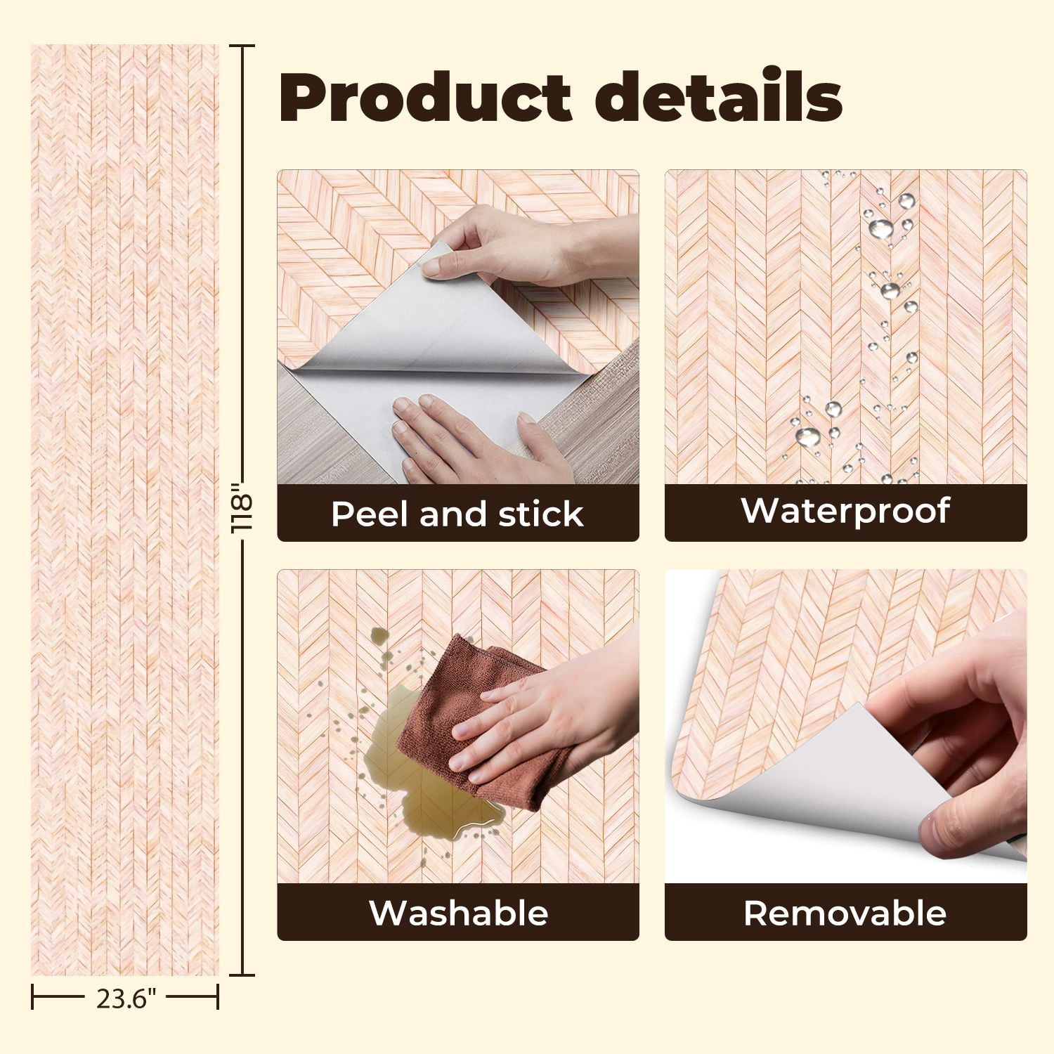 Peel and Stick Wallpaper Pink Marble Herringbone Thin Gold Lines Wall Mural 23.6in x 9.8ft Self Adhesive Removable Wall Paper Renter Friendly Wallpaper for Nursery Bedroom Cabinets
