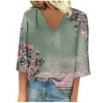 thumbnail image 2 of Bzhegqhd Women's Long Sleeve Summer V Neck Sexy Casual Regular Printed Blouse, 2 of 5