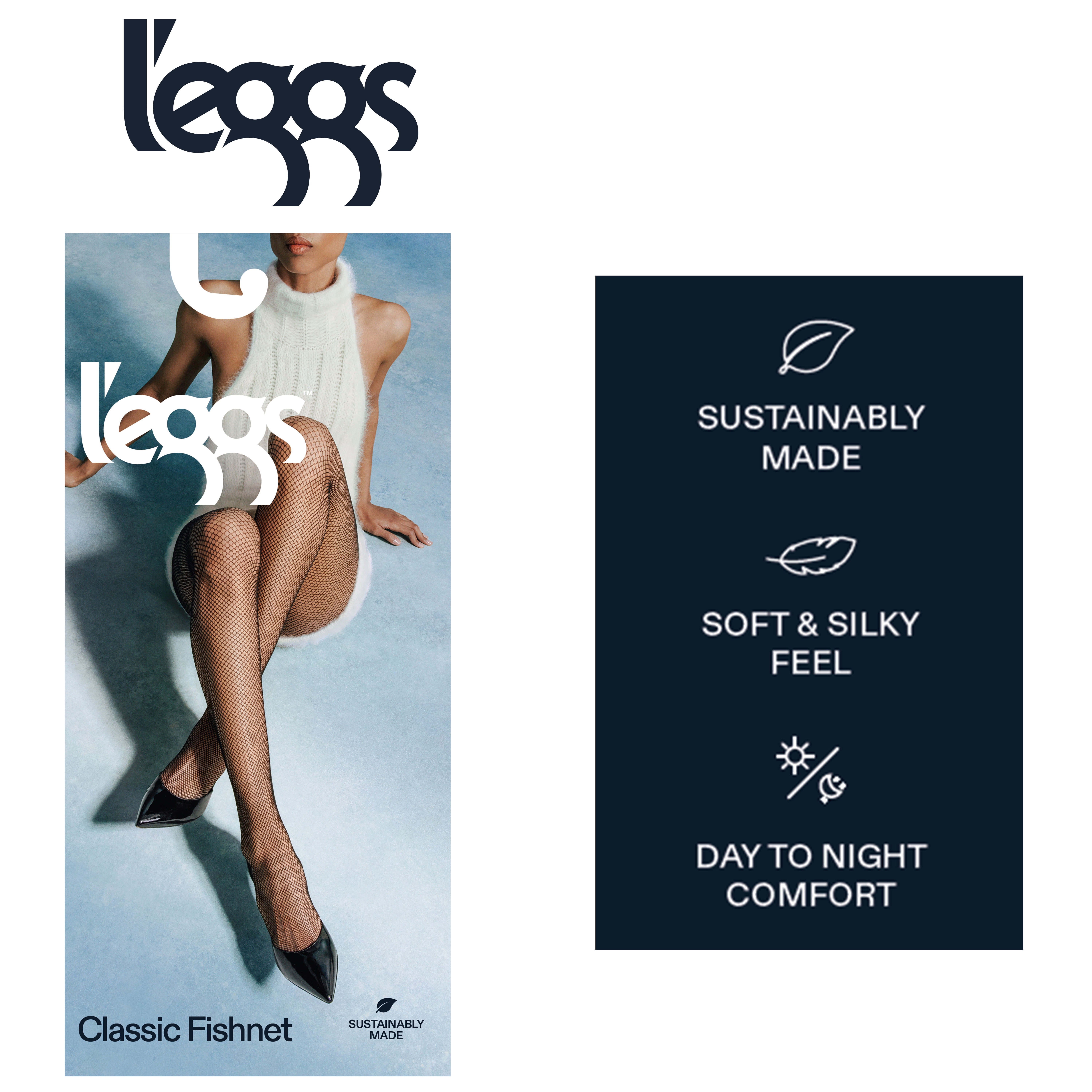 L'eggs 360 Contour Women's Same to Waist Fishnet Tights, Black, Sizes up to 2XL