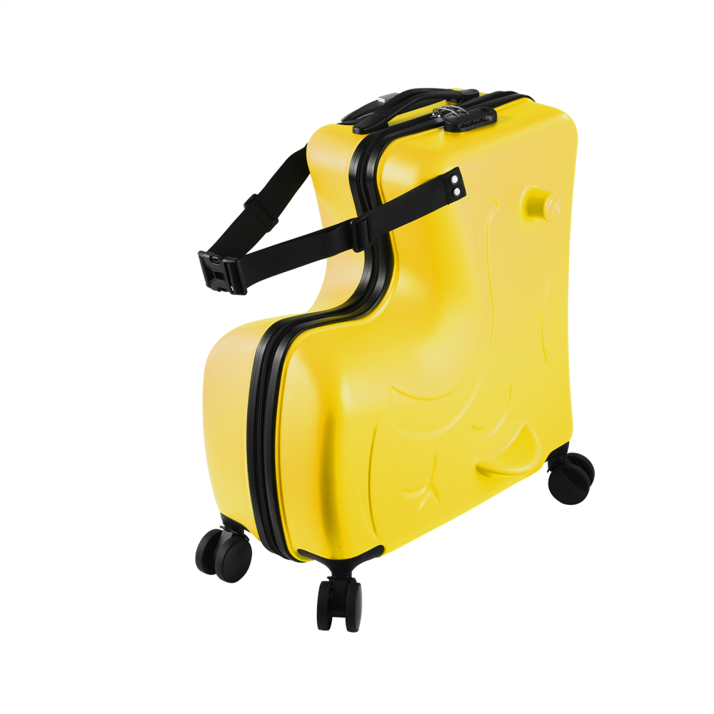 Kids Ride on Luggage for Aged 3-6, Toddler Luggage with Seat,Rolling Luggage with Spinner Wheels ,Suitcase Carry Trolley with Password Lock,with Safety Belt, Airplane Travel (Yellow)