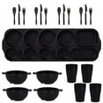 thumbnail image 1 of Nvzi 24Pcs Wheat Straw Dinnerware Cutlery Sets, Divided Plates Unbreakable Bowl Microwave Dishwasher Safe Tableware Cutlery -Black, 1 of 4