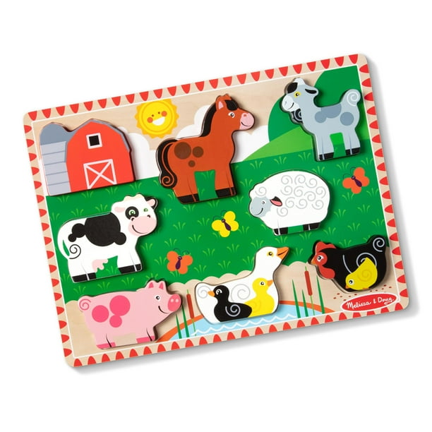 Puzle grueso de madera Melissa & Doug Farm Animals, 8 piezas y 2