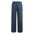 thumbnail image 2 of QLEICOM Womens Slacks Women's Relaxed Fit Straight Leg Pants Solid Cotton Linen Drawstring Elastic Waist Long Wide Leg Pants Work Cargo Casual Pants Wide Leg Pants Relaxed Fit Trousers Navy S, 2 of 5