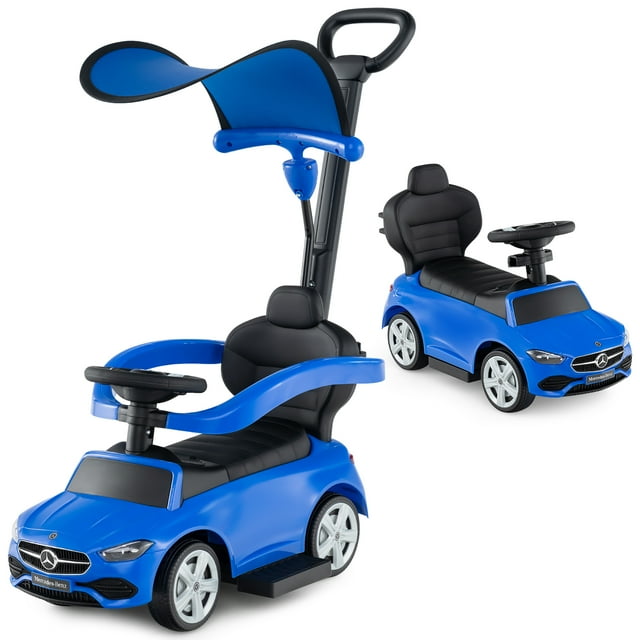 Gymax 3-in-1 Toddler Push Car w/Adjustable Canopy Under Seat Storage Realistic Sounds Navy