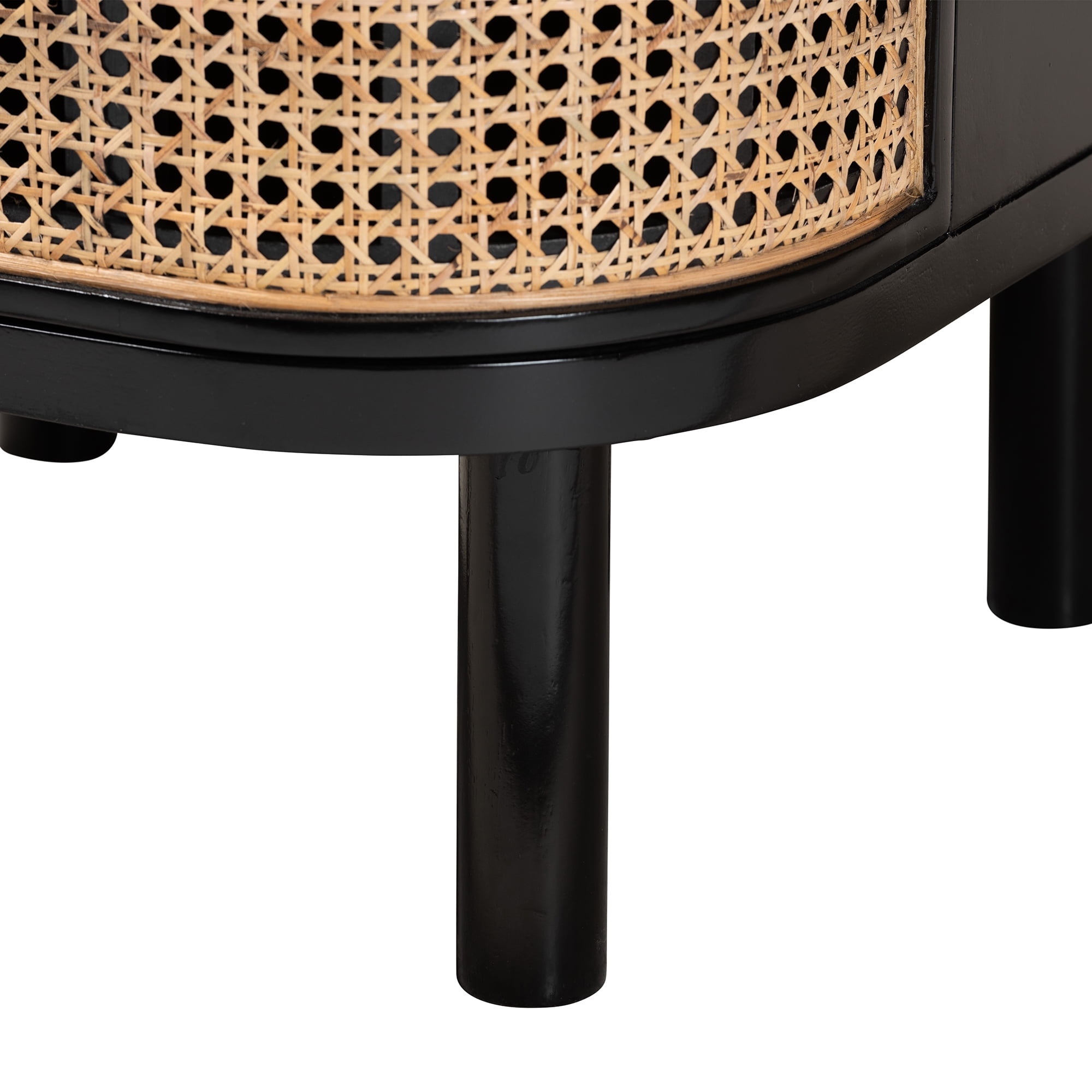 bali & pari Nabila Rattan and Bayur Wood BOHO Nightstand, 3-Drawer, Black