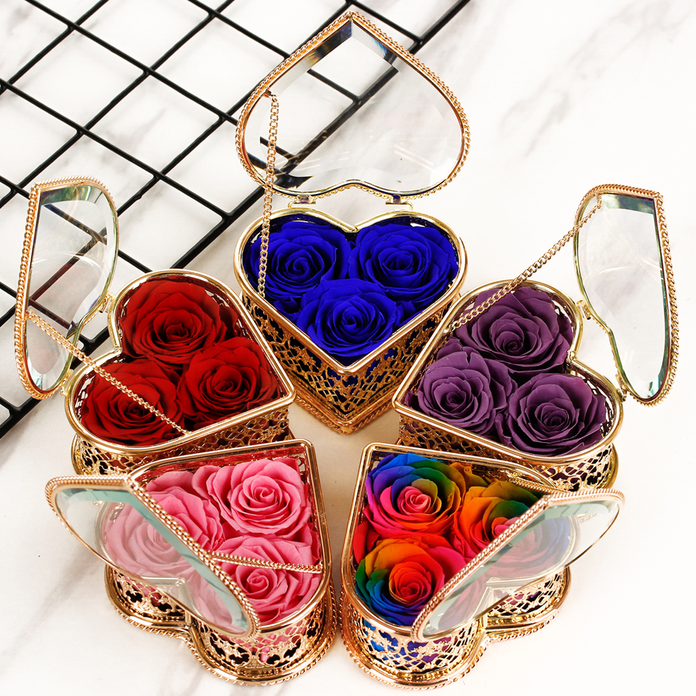 Enchante Preserved Forever Rose Vintage Heart Jewelry Box, Wedding Anniversary Birthday Valentine's Day Mother's Day Gift Eternity Flower, Pink